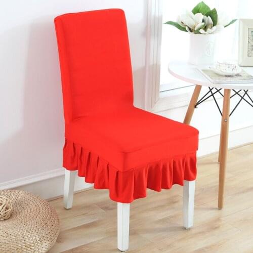 Removable Pure Red Color Seat Cover With Skirt Pendulum Stretch Elastic Slipcovers for Christmas hotel banquet party chair cover