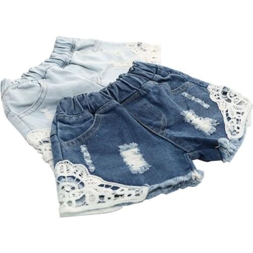 2020 Fashion Girl Pants Kids Summer Trousers Clothes Children Pants for Baby Girls Shorts solid beach loose lace ripped