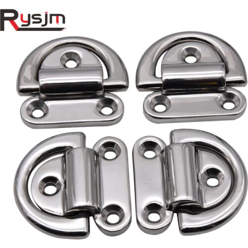 Mirror Polish Folding Pad Eyes Lashing D Ring Tie Down Cleat for Yacht/Motorboat 6/8/10mm 316 Stainless Steel boat Accessories