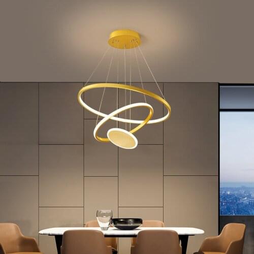 Modern LED Round Ring Chandelier Lighting Golden Nordic Metal Circle Pendant Lights Fixtures for Living Room Dining Room Bedroom