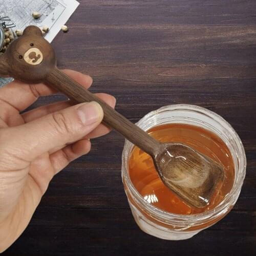 Japan Style Bear Cutlery Wooden Spoon Tableware Walnut Coffee Spoon Handmade Honey Jam Spoon Kitchen Tools Supplies