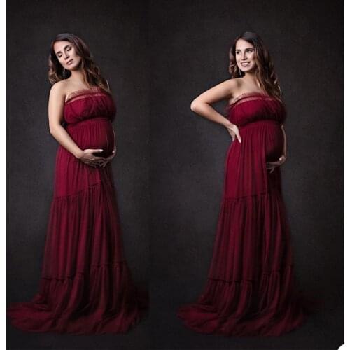 Dark Red Plus Size Pregnant Prom Maternity Sleepwear Dress Nightgowns For Photoshoot Lingerie Bathrobe Nightwear
