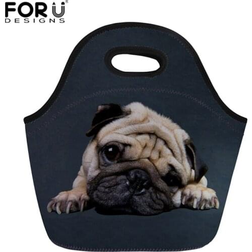 FORUDESIGNS Pug Dog Printed Thermal Insulated Tote Picnic Lunch Meal Bag Handbag Pouch Lightweight Work Office Bag with Zipper