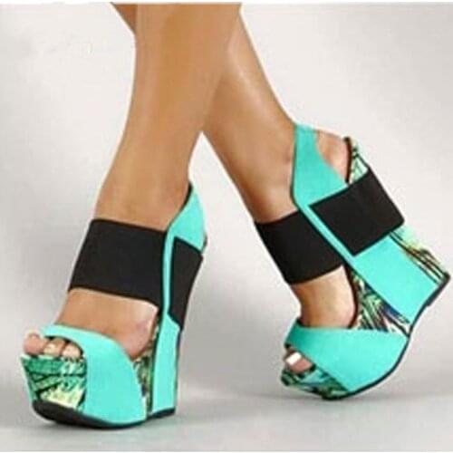 LanLoJer Shoes,Free Shipping, Woman High Heels Party Wedding Shoes,Multicolored Leather, 15 cm Wedges Sandals. SIZE:34-45