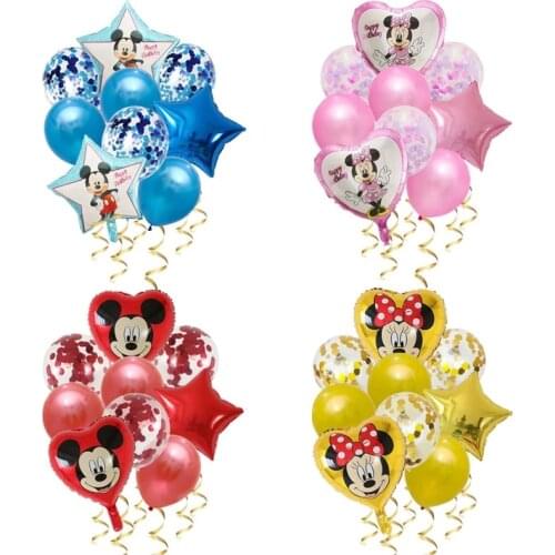 9pcs Mickey Minnie Mouse Ballon Birthday Party Decorations Star Heart Balloon Baby Shower Foil Balloons Cartoon Kids Toy Globos