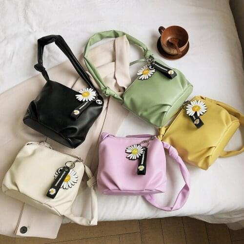 New Bucket Little Daisy Womens Underarm Bag Small Simple Shoulder Bag Casual Handbag Purse PU Fashion Luxury Bag For Women 2021