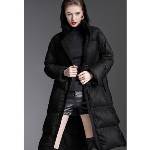 Winter womens down jacket black blue plus size puffer hooded zipper loose brand high quality down coat