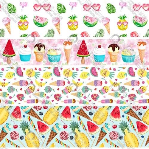 16-75MM Ice Cream Pattern Printed Grosgrain&Sati&16MM Foe DIY Handmade Materials Christmas Wedding Gift Wrap Tape 50yards