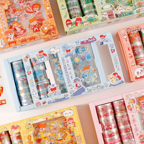 20pcs/Gift Box Package Cartoon Girl Series 10pcs Masking Tape + 10pcs Stickers Ste DIY Scrapbook Stationery Wholesale