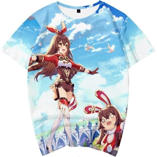 2020 New Genshin Impact Cosplay T Shirt Paimon Travele Amber Cartoon Print T-Shirt Casual tshirt Anime Top Tee Costume