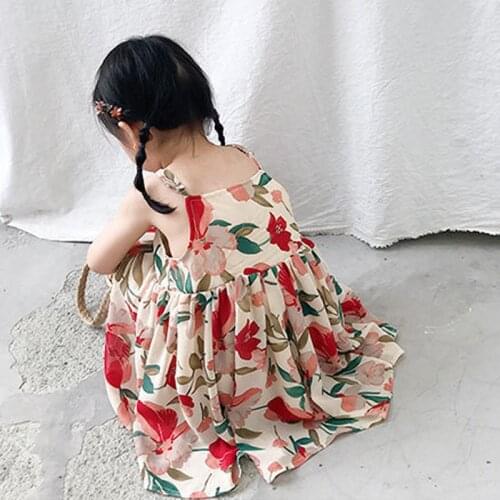 2020 New Summer Girls' Dress Cute Korean Floral flower Suspender Princess Party Dress Childrens Baby Kids Girls Clothing