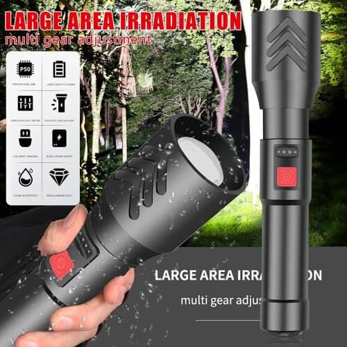 2021 Brand New Flashlight Xhp50 Zoom Long-range Dual-switch Flashlight 1000 Lumens Rechargeable Usb Waterproof Flashlight