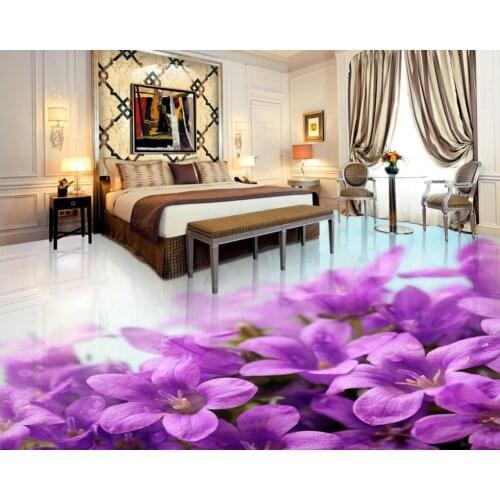 Purple flowers 3D floor Photo floor wallpaper 3d stereoscopic self-adhesive 3D floor PVC waterproof floor