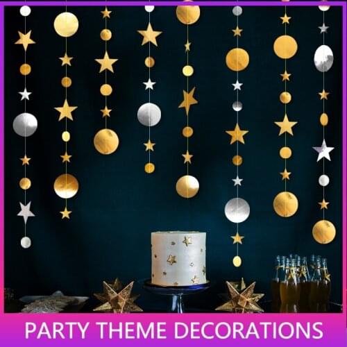 4M Gold Star Round Shape Paper Garlands Baby Shower Girl Boy Birthday Party Decorations Kids Wedding Decorations Birthday Party