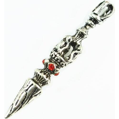 5 PCS 40.5mm*6.5mm Vintage Tibetan Silver Color Rhinestone KrissSword Vajry Pestle Nepal Pendant Charm DIY Jewelry Accessories