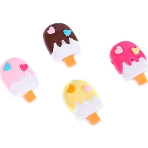50pcs/lot 17X29mm 4 Colors Kawaii Resin Ice Cream With Heart Design Cabochon Flatback For Scrapbooking DIY Craft Favor