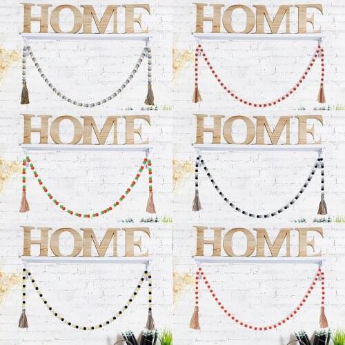 65cm Wood Bead Garland Farmhouse Rustic Country Style Ornaments Beads With Tassels Wall Hanging Home Decor Crafts