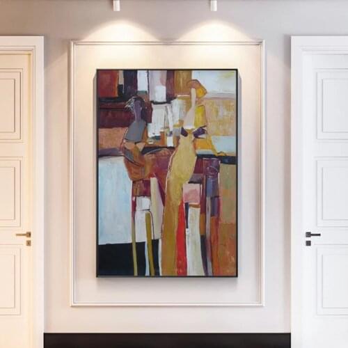 100% Handmade Abstract Oil Painting Wall Art Modern Minimalist Retro Figure Picture Canvas Home Decor For Living Room No Frame