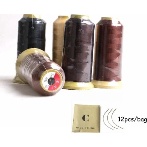 Free Shipping 5 Rolls Hair Weaving Thread High Quality Nylon Thread 5 Colors for choice, 12pcs C Type Needles/Curved Needles