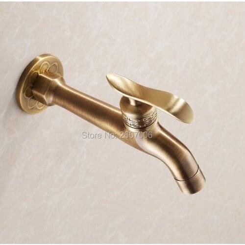 Free Shipping Vintage Art Carved Antique Finish Washing Machine Faucet Wall Mount Bibcock Tap Single Cold Faucet China GI122