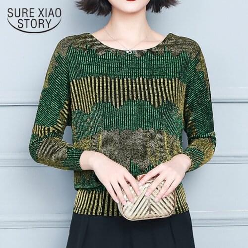 Plus Size Glitter Shirt Tops Fashion New Elegant Shiny Sequin Blouse Tunic Women Blouses Red Golden Shine Womens Blouses 15772