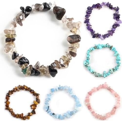 Irregular Natural Gem Stone Bracelet Stretch Chip Beads Nuggets Amazonite Rose Crystal Quartz Bracelets Bangles For Women