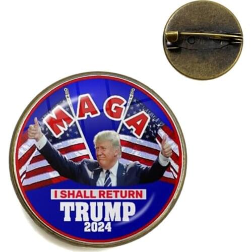 Trump 2024 Bronze Brooch Pins Make America Great Again Donald Trump for President USA Glass Dome Lapel Pin Button Badges