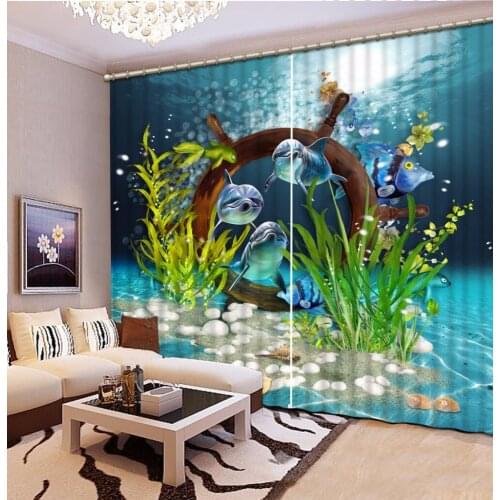 Mediterranean style Children Room Curtains dolphin playing Polyester/cotton Curtains For Living Room Blackout Window Drapes