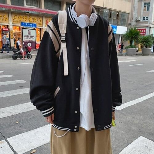 Men Baseball Jacket Autumn Couple Woolen Jacket Men Simple Single Breasted Korean Loose Top Handsome Baseball High Street Jacket