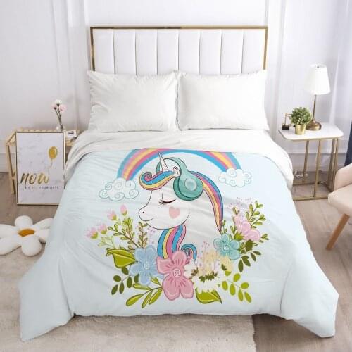Unicorn Cartoon Duvet Cover with Zipper Comforter/Quilt/Blanket Case 140x200 180x2103D Bedding For Kids Child Baby Girls Boys
