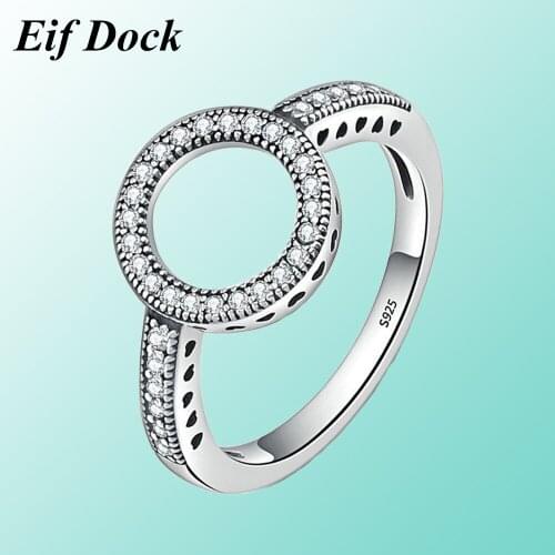 Eif Dock Romantic Silver Color Forever Clear CZ Zirconia Circle Round Finger Rings for Women Engagement Jewelry Christmas Gift