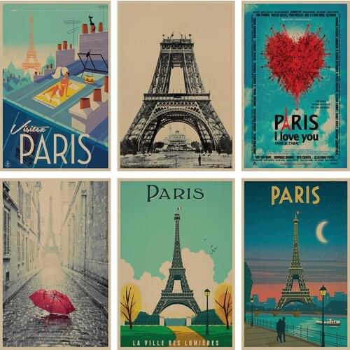 The Eiffel Tower retro Poster Retro Kraft Paper Bar Cafe Home Decor Painting Wall Sticker