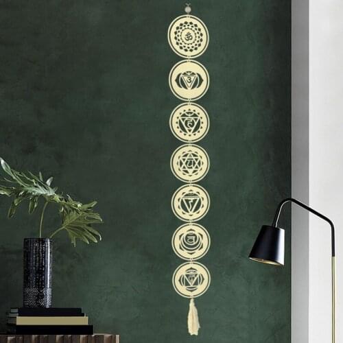 FQYL Chakra Healing Wall Art Decor 7 Rings Wood Plate Pendant Ornament Wall Hanging Boho Meditation Yoga Amulet Home Decor