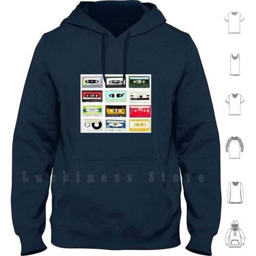 Cassette Tape Art Hoodies Long Sleeve Cassette Music 80 S 90 S Boombox Pastel Rainbow