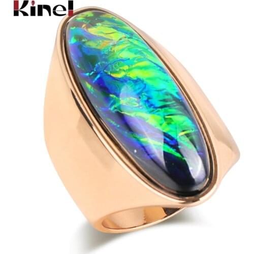 Kinel Hot Fashion Big Ring For Women Gold Color Colorful Stone Party Rings Luxury Engagement Jewelry Best Gift