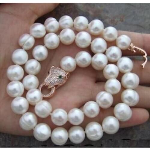 Beautiful 10-11mm south baroque white pearl necklace 18inch 36" jaguar clasp