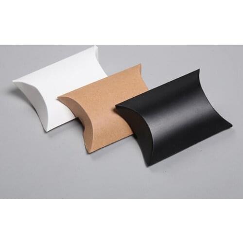 50pcs/lot Creative Pillow Shape Kraft Paper Box Birthday Party Candy Box Three Color White Cardboard Gift Box with Hemp Rope