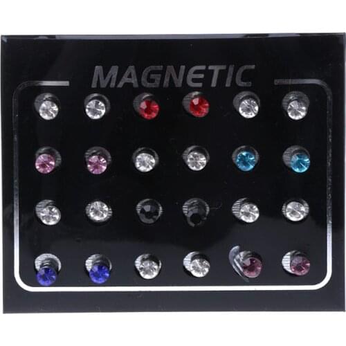 12 Pairs Crystal Rhinestone Magnetic Clip Non Piercing Earrings Fashion Jewelry