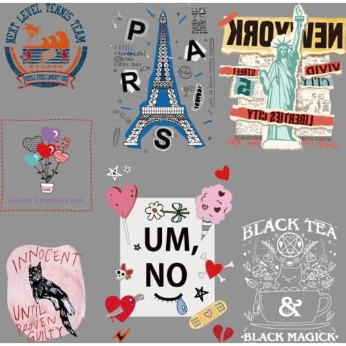 Cartoon Hand Painted Letter Scenery Pattern Heat Transfer for Clothing Printed Patches for Clothing DIY T-shirt Washable