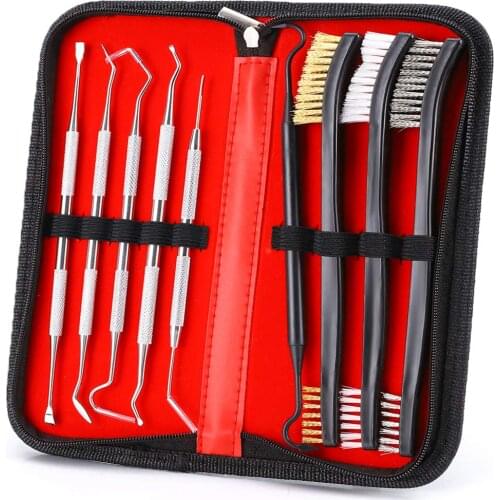 9pcs/Set Gun Cleaning Kit Set 3 Brass Steel Nylon Brush + 6 Stainless Steel Nylon Pick Tactical Rifle Pistol Gun Cleaning Tool