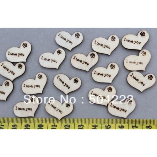 Set of 300 pcs of I love you hearts wood Wooden natural Pendants cabs Beads size 22mm
