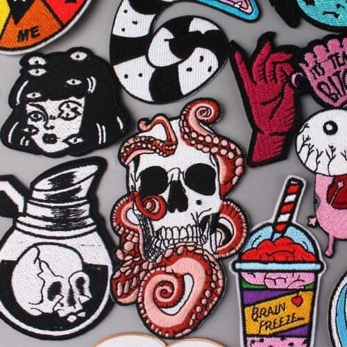 Punk Skull Patch Hippie Joker Embroideed Patches For Clothing Cartoon Stripe DIY Iron On Patches On Clothes Jacket Applique