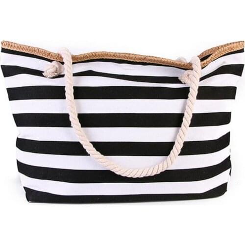 New Casual Wild Tote Bag Fashion Women Canvas Large Capacity Striped Shoulder Bag Tote Handbag Shoulder Bags For Travel