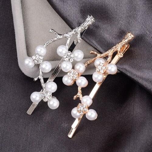 New Cute Gold Silver Color Pearl Branch Barrettes 2pcs/1pair Hair Jewelry Hairwear Accessory Hair Clip Ornaments Ponytail