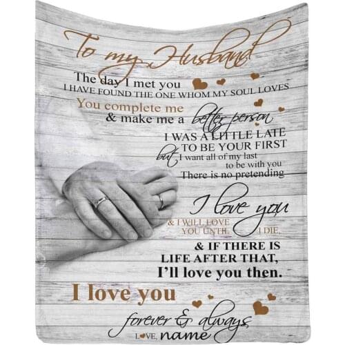 Personalized Custom Name Message Text Blanket to My Husband, I Love You Forever and Always Throw Blanket