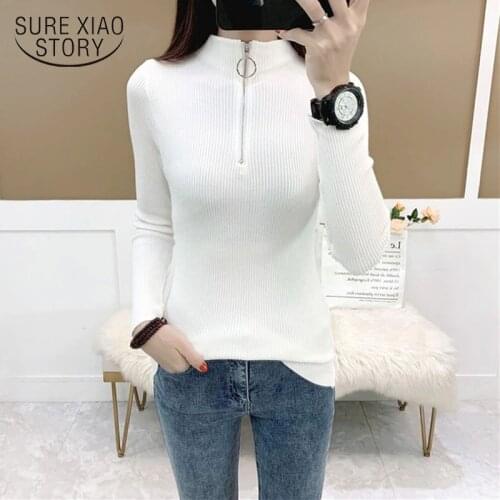 Autumn Winter Women Sweater Long Sleeve Knitwear Basic Sweater Slim-Fit Solid Korean Pullover 2021 Office Fashion Clothing 11072