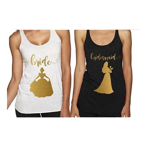Personalized gold princess wedding Bride Bridesmaid t shirts Matron of honor Bachelor party bridal tanks tops gifts favors