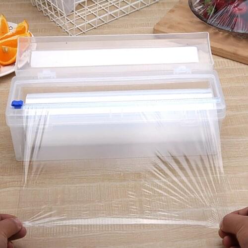 Plastic Wrap Food Film Dispenser for Kitchen Storage Organizer Useful Goods Plastic Holder Aluminum And Film Cling with Cutter