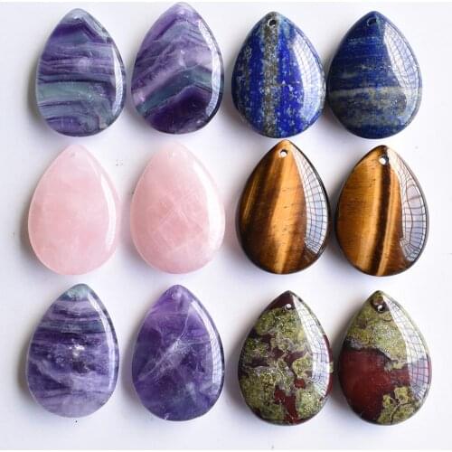 Fashion good quality natural tiger eye stone lapis lazuli water drop charms pendants for jewelry making 4ps free shipping