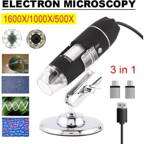 Adjustable 1600X LED Digital Microscope Camera USB/Type-C/Micro Zoom Magnifier Endoscope Electronic USB Microscope For Soldering